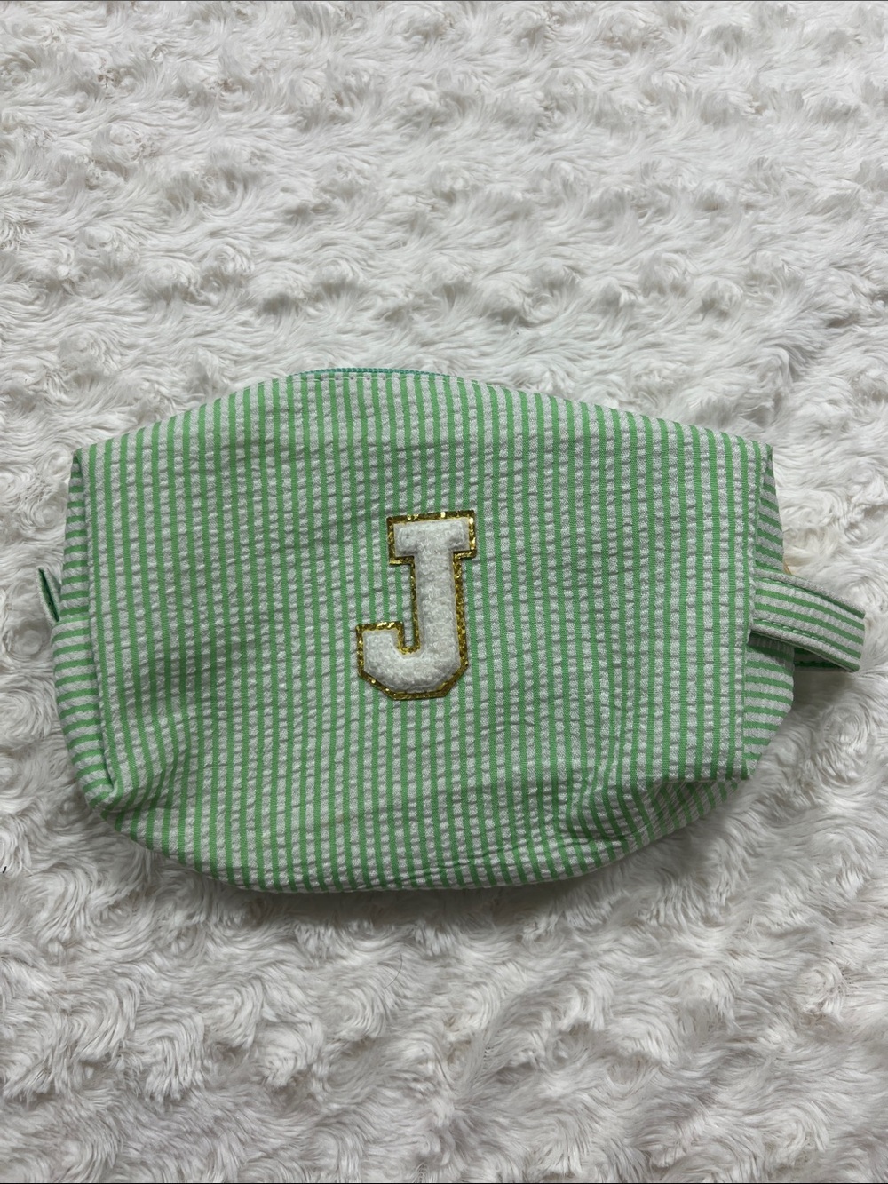 Green Striped Initial J Toiletry Pouch Makeup Bag Cosmetic Bag